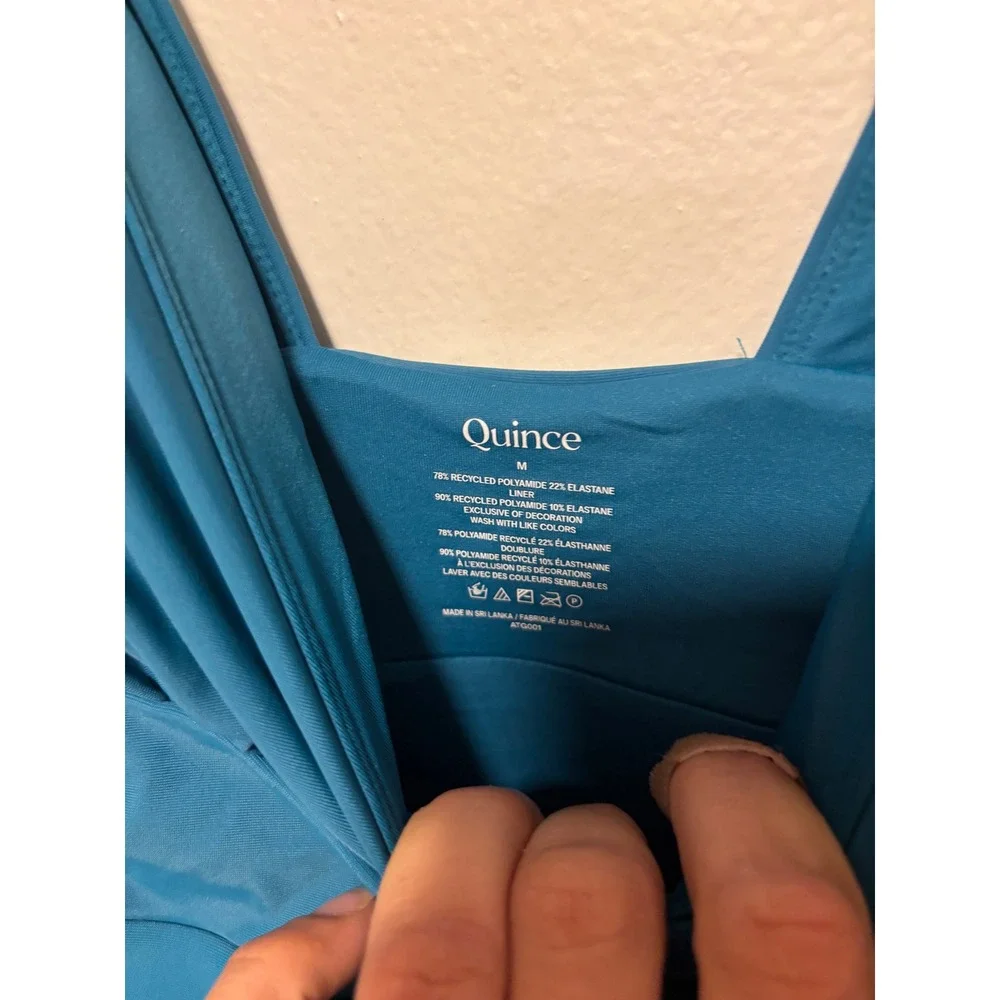 NWT Quince Italian Plunge One Piece Swimsuit, Lagoon Teal Blue, Sz M